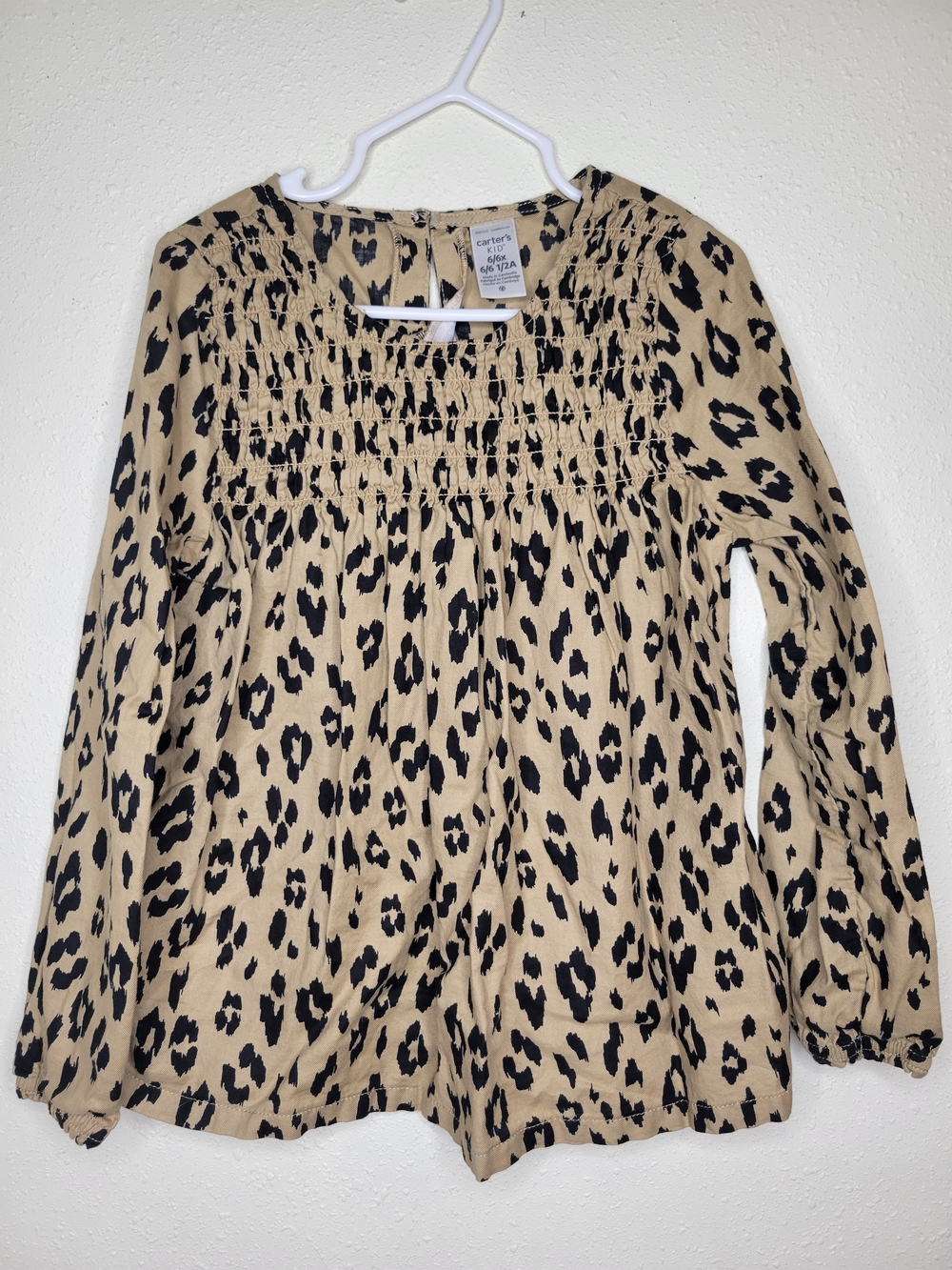 Carter's Beige and Black Leopard Smocked Long-Sleeve Tunic